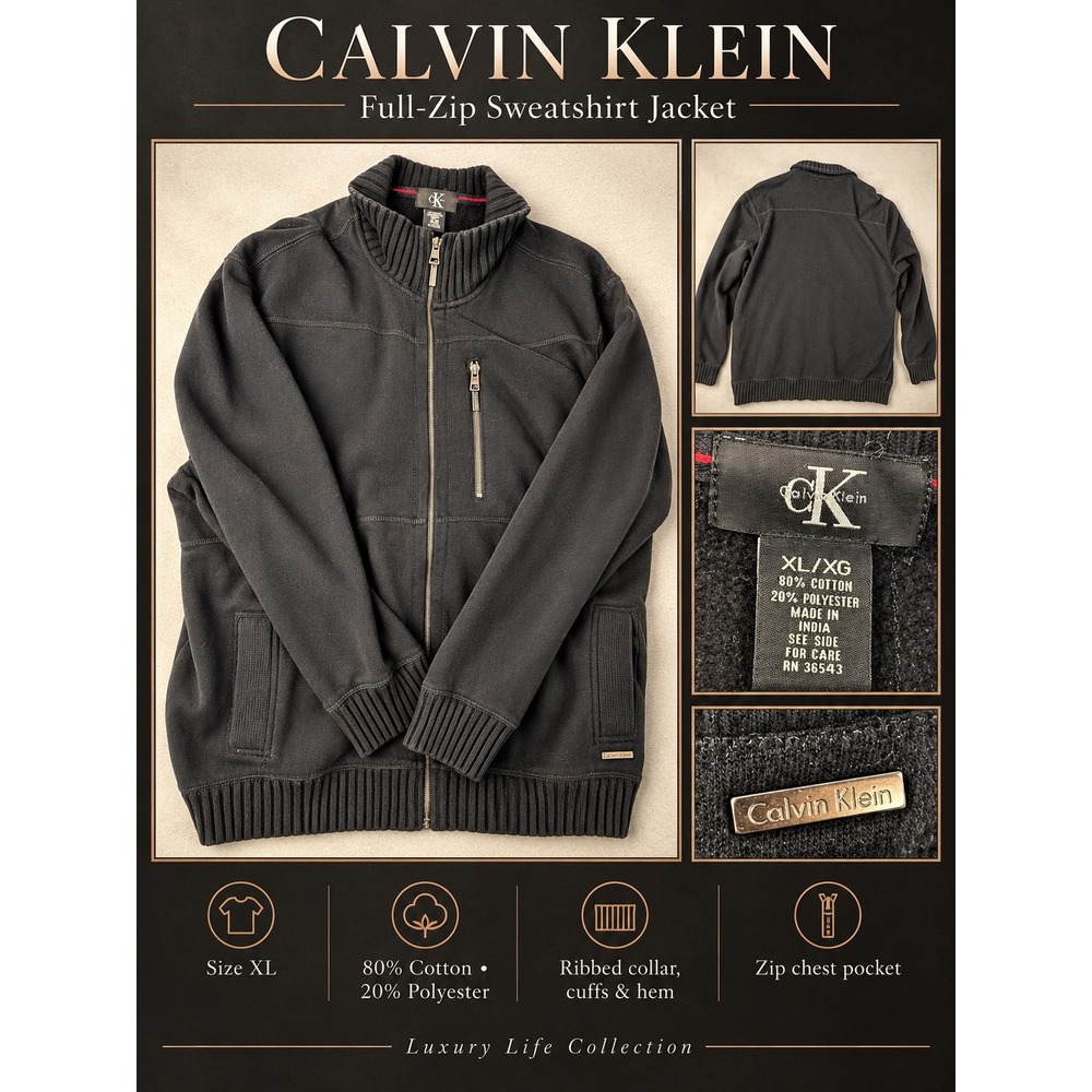Calvin Klein Womens Black Full Zip Mock Neck Sweatshirt Jacket XL